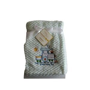 NWT Posh Baby Pale Blue BABY Blanket 30"x40" Soft Textured Sweet Baby Boy Train